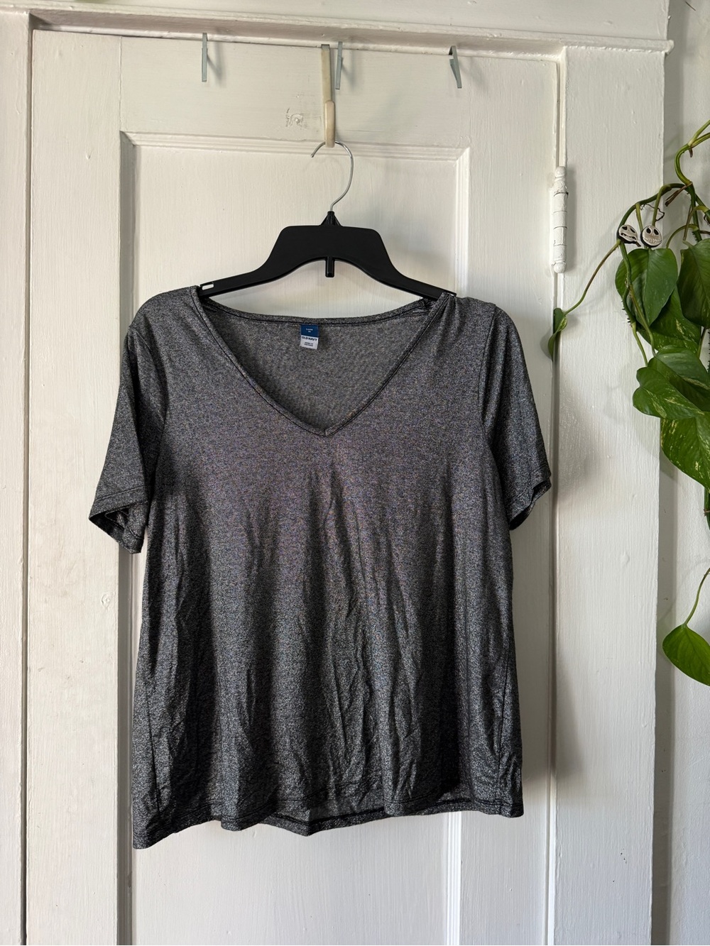 Old Navy Women's V-Neck Short Sleeve Top - Charcoal Metallic luxe M
